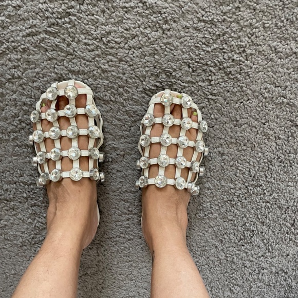 ALEXANDER WANG Amelia Crystal Cage White Slide Sandal Size 7 1/2 - Picture 2 of 10